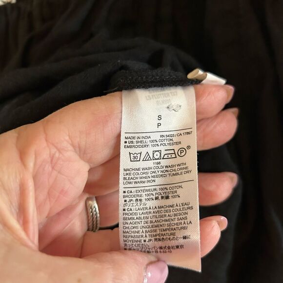 Banana Republic Black Boho Embroidered Long Balloon Sleeve 100% Cotton Blouse S - Picture 4 of 9